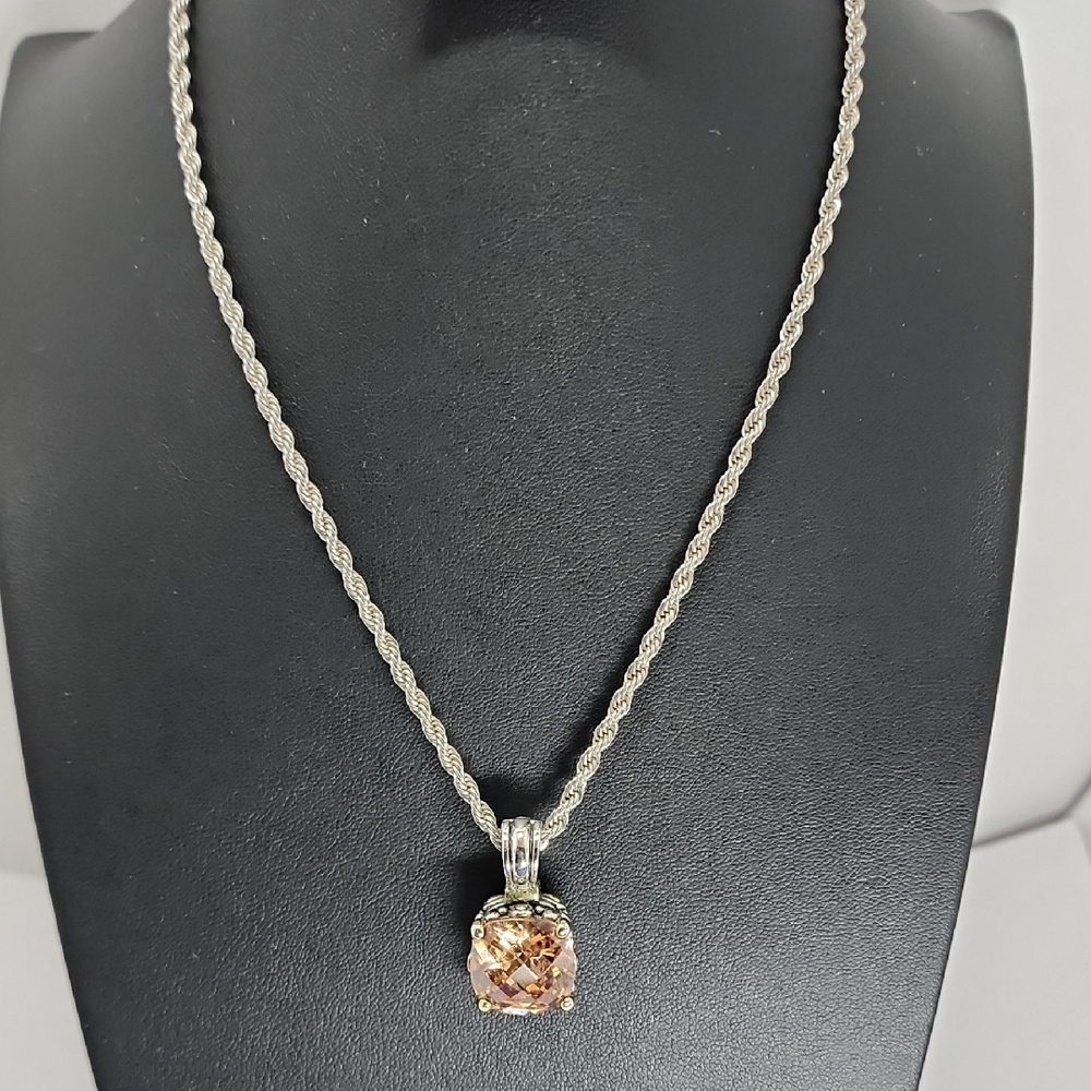 Silver and Citrine Gold Gemstone Pendant Necklace